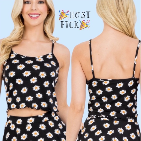 Tops - ❌DONATED❌Black Daisy Flower Print Thin Strap Cami Top